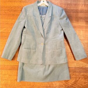 Vintage Suede Blue Blazer and Skirt Set